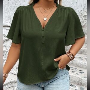 Plus - Elegant Olive Green Women's Top - 2X 16